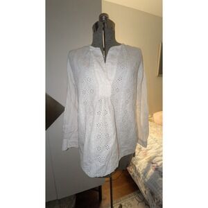 Christian Siriano Eyelet 100% Cotton Sz M Blouse Top Cruise Beach Core Coastal